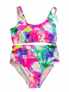 Girls Multicolor Tie-Dye High-Waist Bikini Set - Bright Tie-Dye